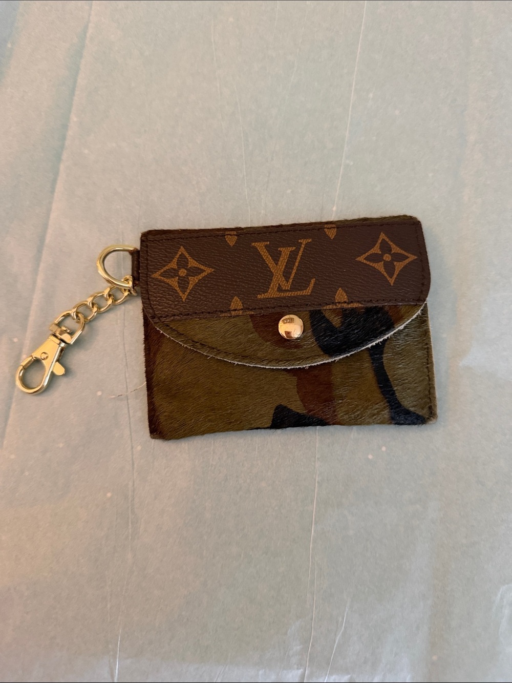 Inspired Brown & Green Monogram Card Holder Keychain